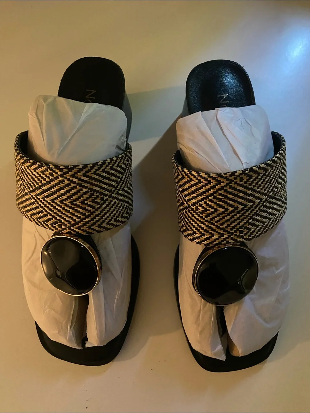Noa Harmon Black & Natural Woven Slide Sandals, Never Worn , Size 38